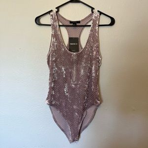 Forever 21 Dusty Lavender Velvet Zip Up Bodysuit